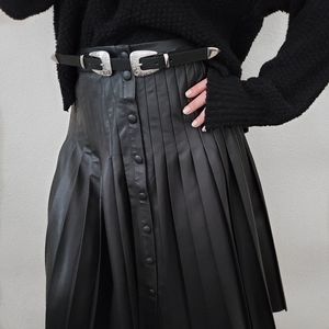 Rebecca Taylor Faux Leather Pleated Midi Skirt